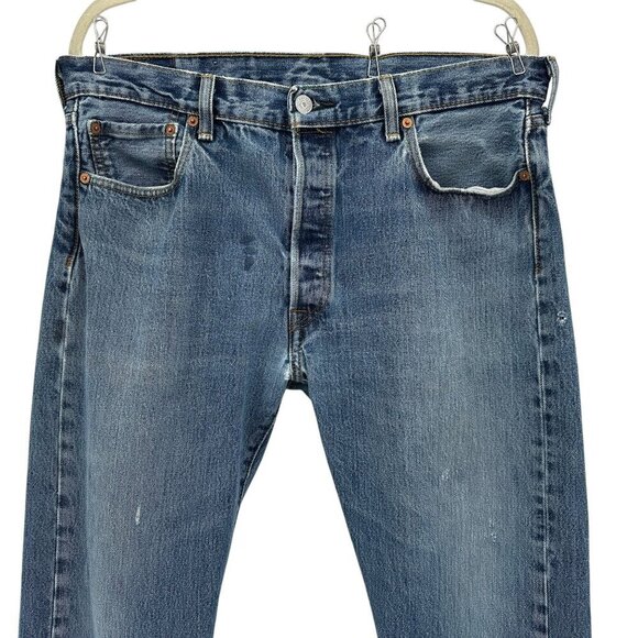 Vintage Levi's 501 Button Fly Distressed Denim Straight Leg Jeans Mens 36X30 - Picture 2 of 16